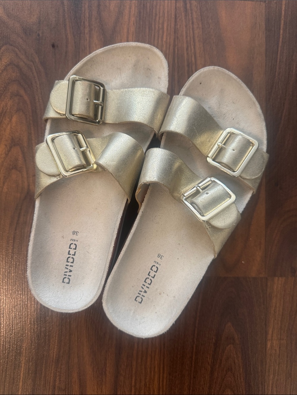 Divided Metallic Gold Double-Buckle Slides